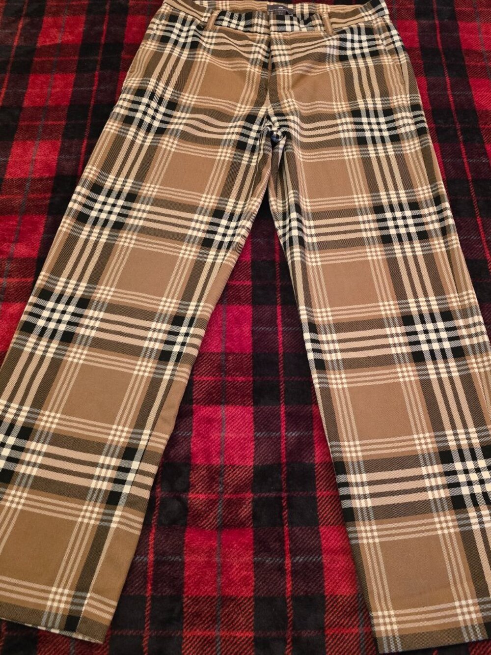 H&M Plaid Wide Leg Trousers Tan Brown Check Pants Size 31